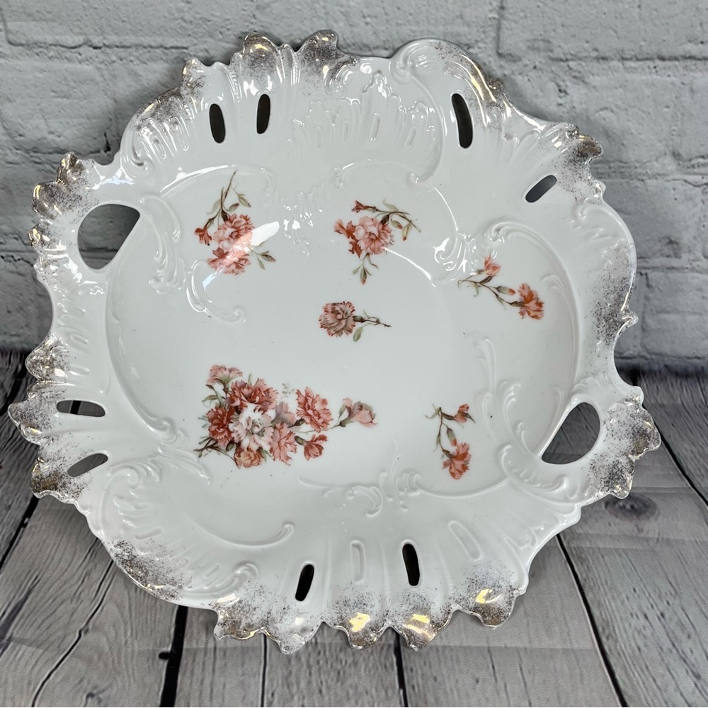 Antique Furstenberg Articulated Pierced Porcelain Bowl 11” Brunswick Germany